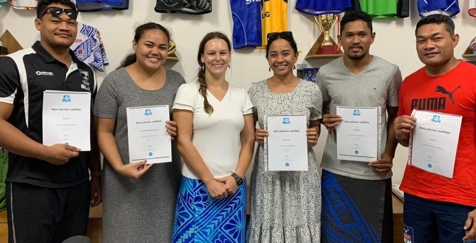 From left to Right: Marini Pio Iusi, Sooleoso Palaamo, Chloe Oldfield, Ruth Ina Malolo, Filifiliga Siaosi, Ivahoe Iosia